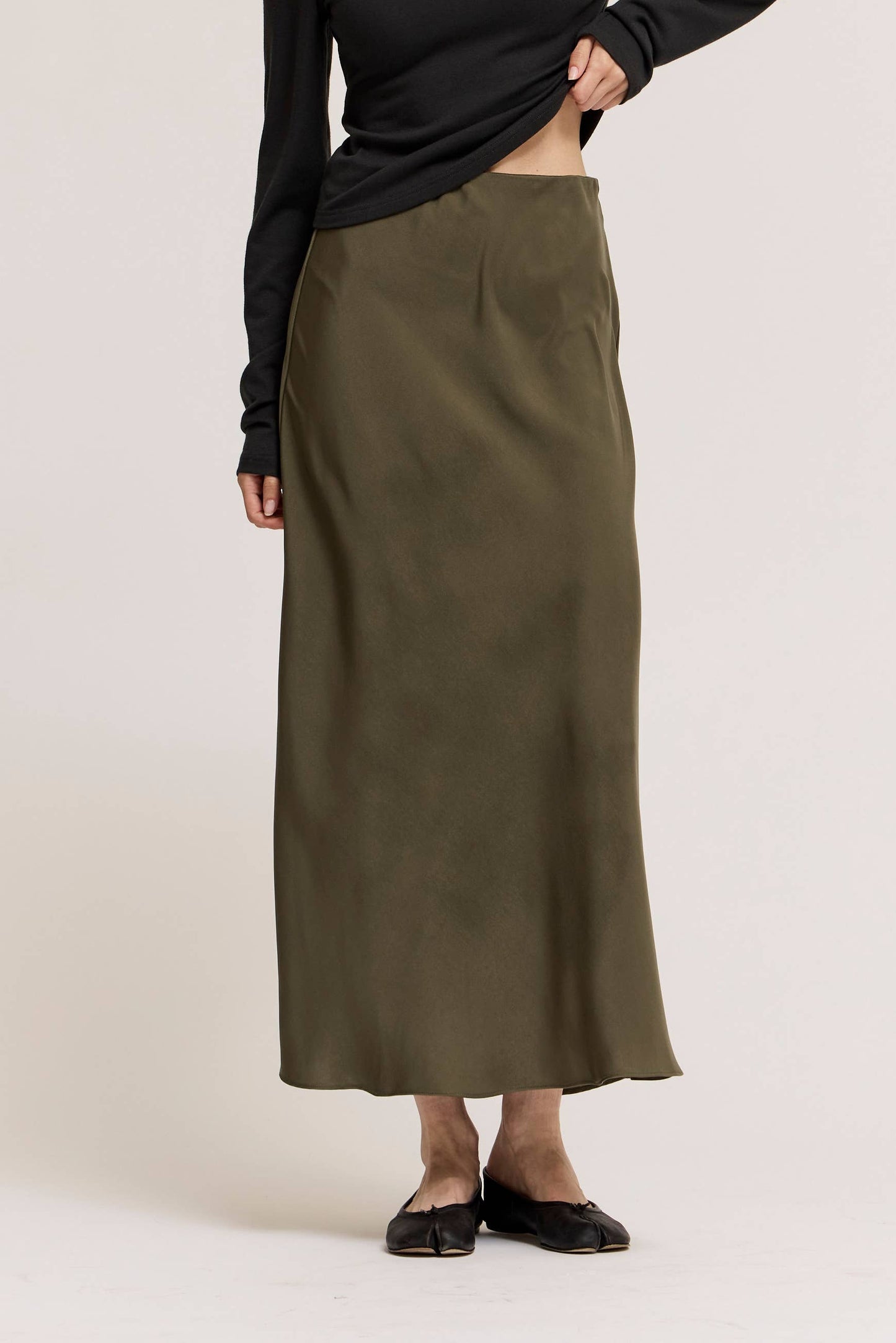 FLARED SATIN MAXI SKIRT