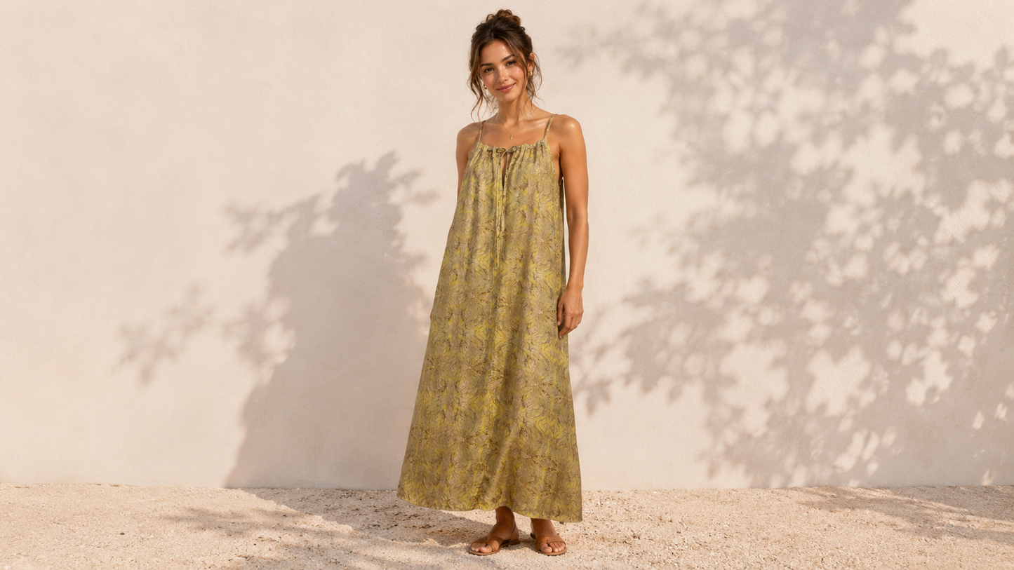 Marigold Paisley Tie-Neck Maxi Dress