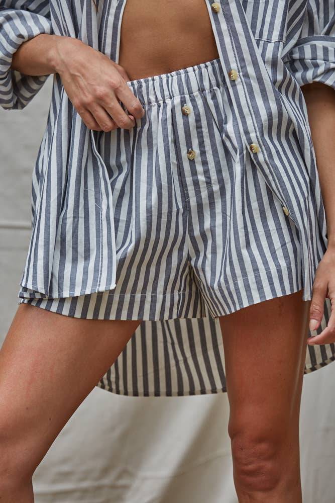 Woven Cotton Striped Wide Leg Shorts