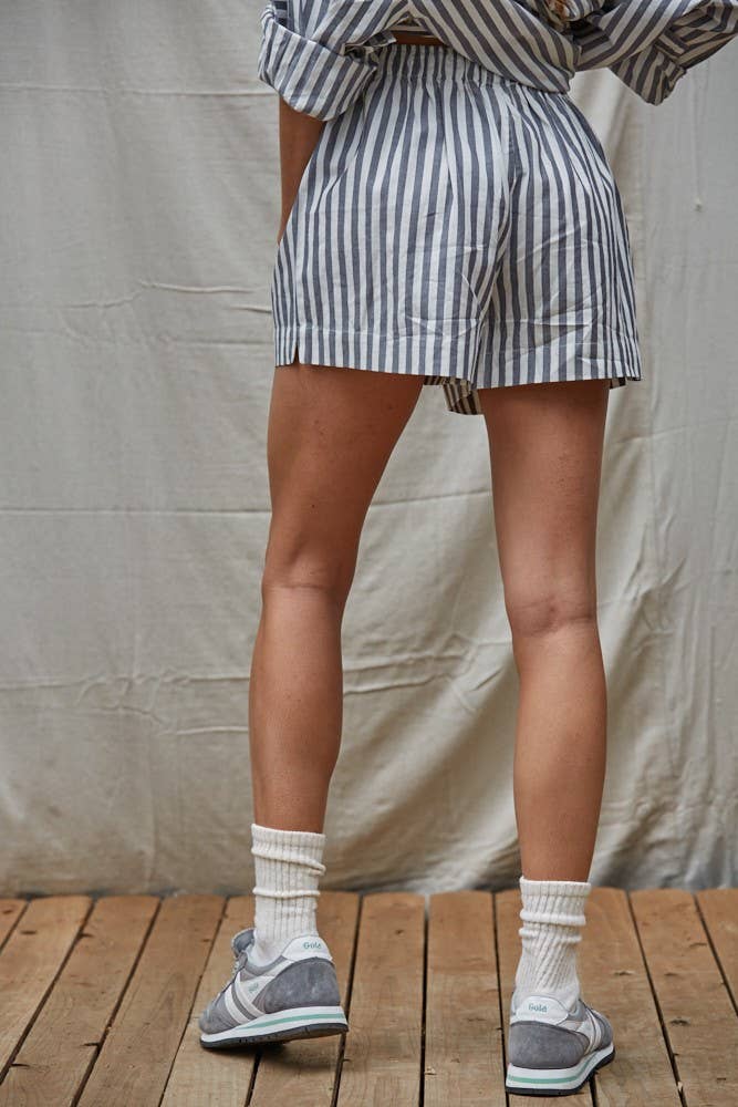 Woven Cotton Striped Wide Leg Shorts