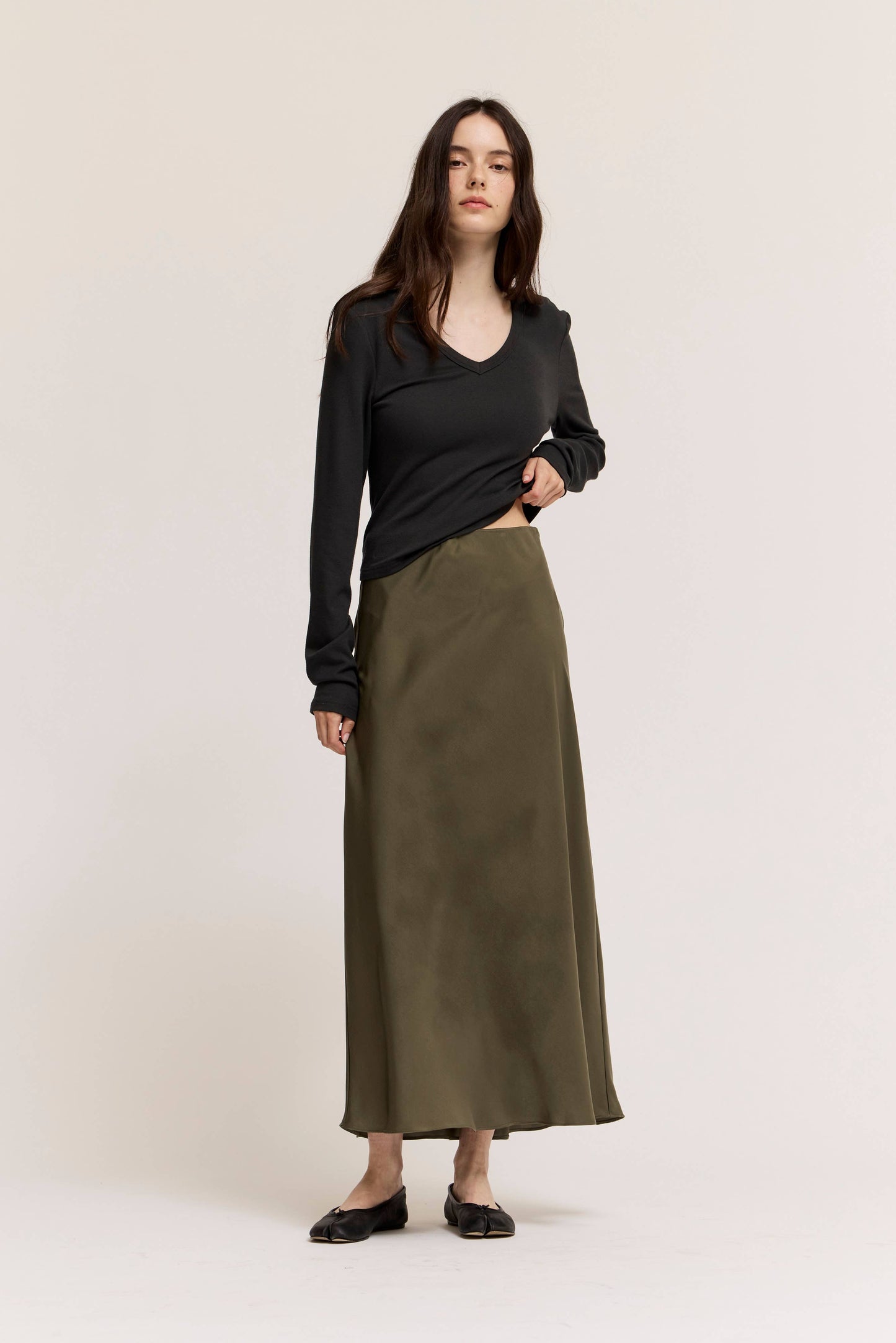 FLARED SATIN MAXI SKIRT