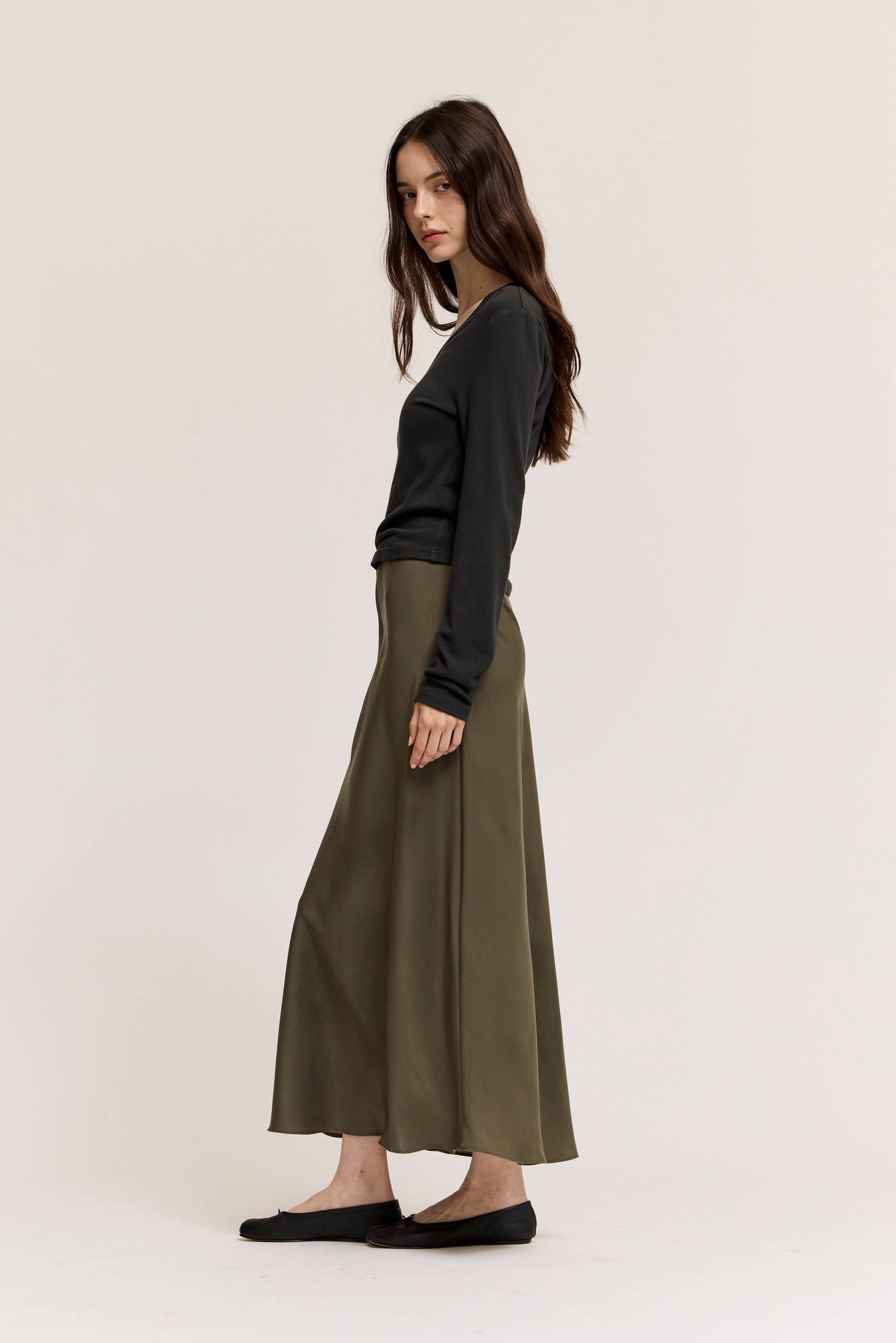 FLARED SATIN MAXI SKIRT